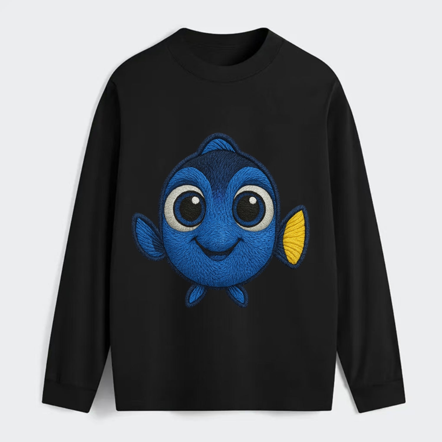 Baby Blue Tang - bright blue with yellow tail, big eyes, front-facing, - Classic Long Sleeve Shirt - Black