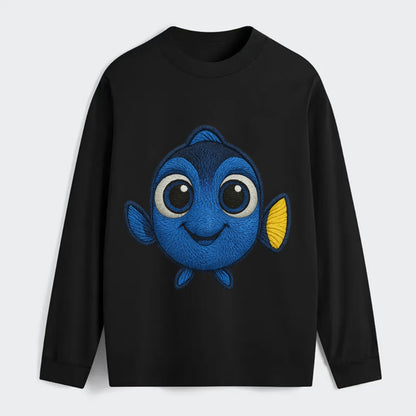 Baby Blue Tang - bright blue with yellow tail, big eyes, front-facing, - Classic Long Sleeve Shirt - Black