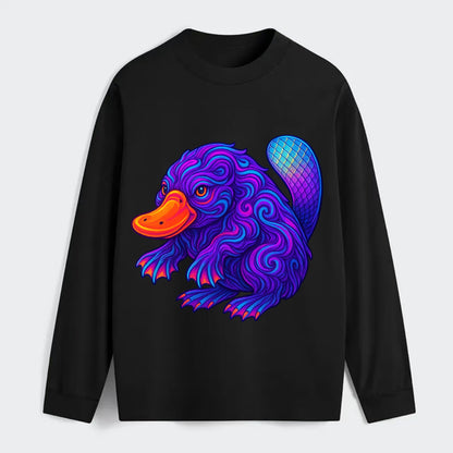 Quirky platypus with bill glowing in neon orange, beaver tail with - Classic Long Sleeve Shirt - Black