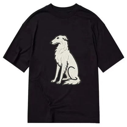 Borzoi - White embroidered sitting pose - Classic T-shirt - Black