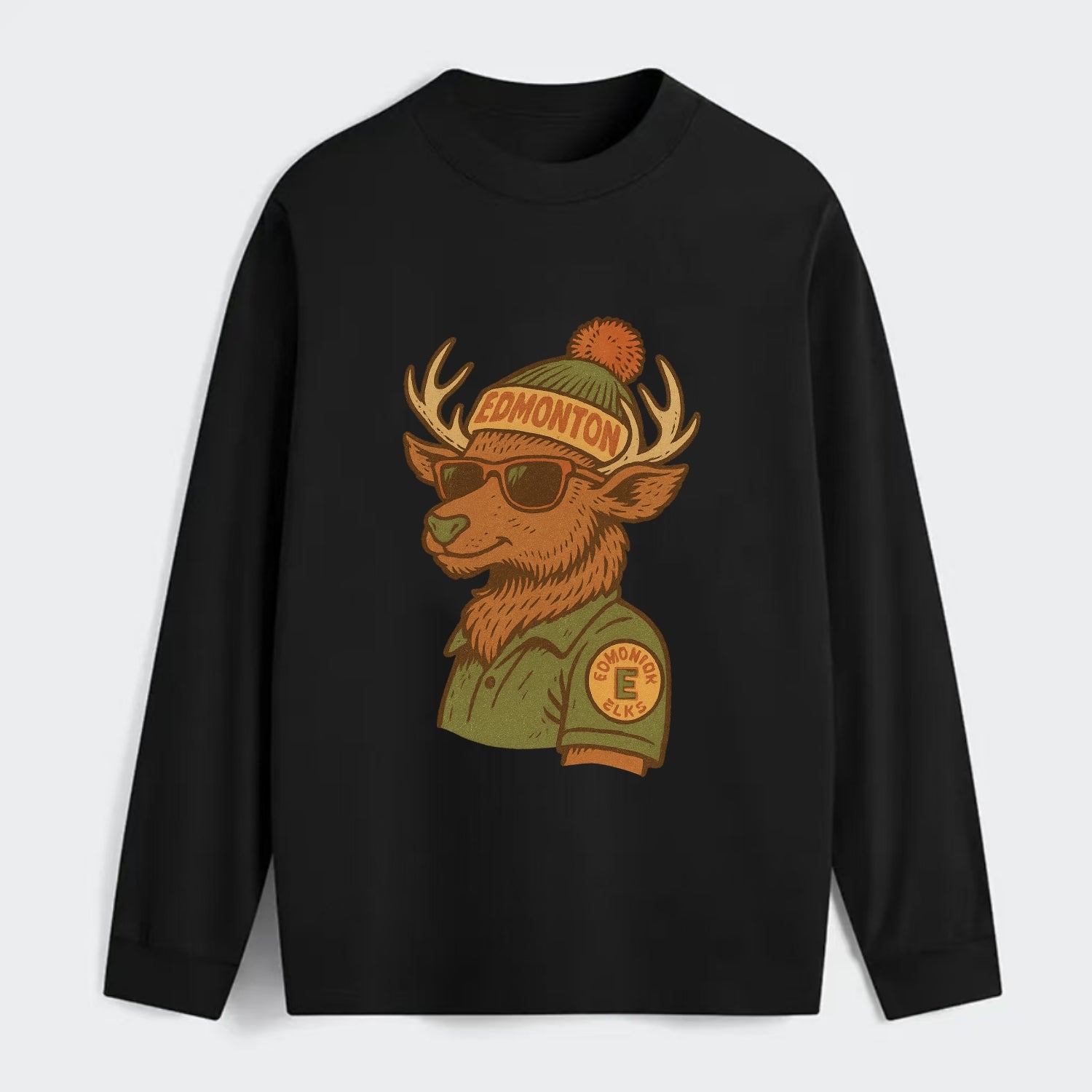 Edmonton Elk wearing Edmonton beanie wit - Classic Long Sleeve Shirt - Black