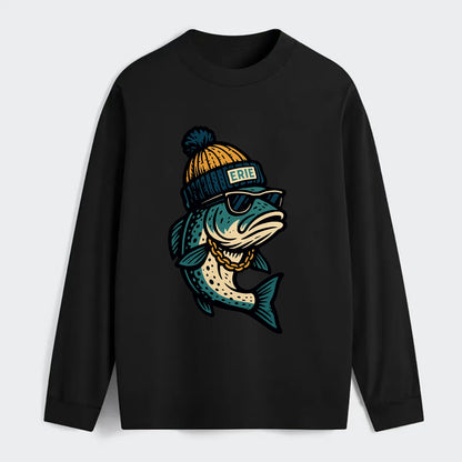 Erie Lake Trout wearing Erie beanie with - Classic Long Sleeve Shirt - Black