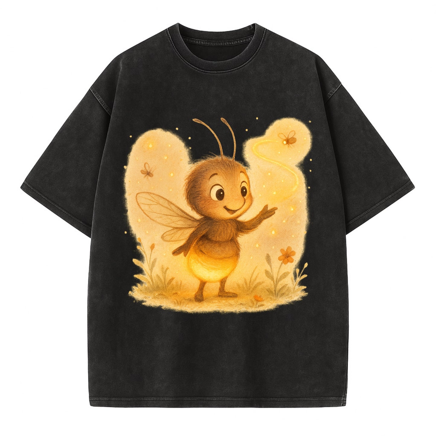 Firefly choreographer arranging synchronized light patterns over a meadow stage - Vintage T-shirt - Black