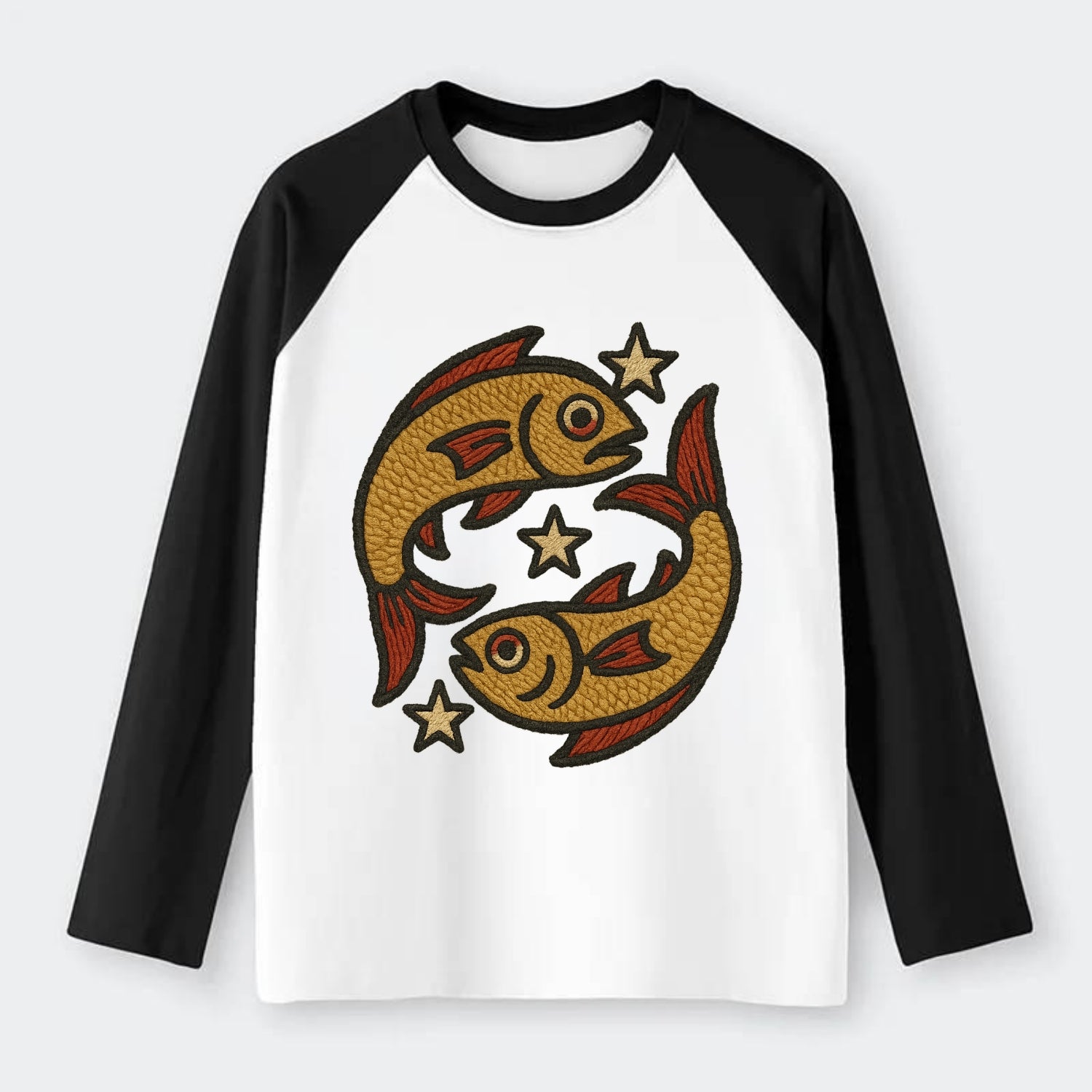 Pisces Fish  - Raglan Long Sleeve T-Shirt - Black
