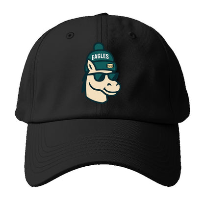 Philadelphia Horse wearing Eagles beanie with cheesesteak patch and - Baseball Cap For Big Heads - Black