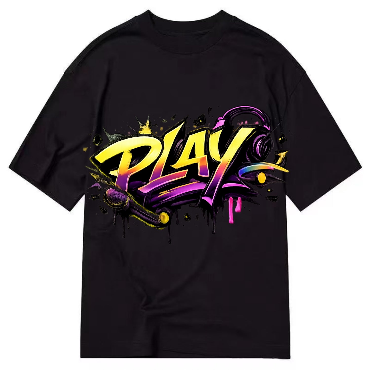 Bold typography design - "PLAY" - creative expression, musical performance - Classic T-shirt - Black