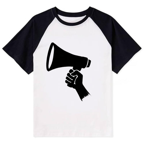 Megaphone silhouette - voice and protest ink brushwork - Contrast Raglan T-shirt