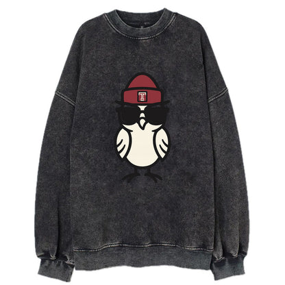 Philadelphia Owl wearing Temple beanie with T patch - Vintage Sweatshirt - Black