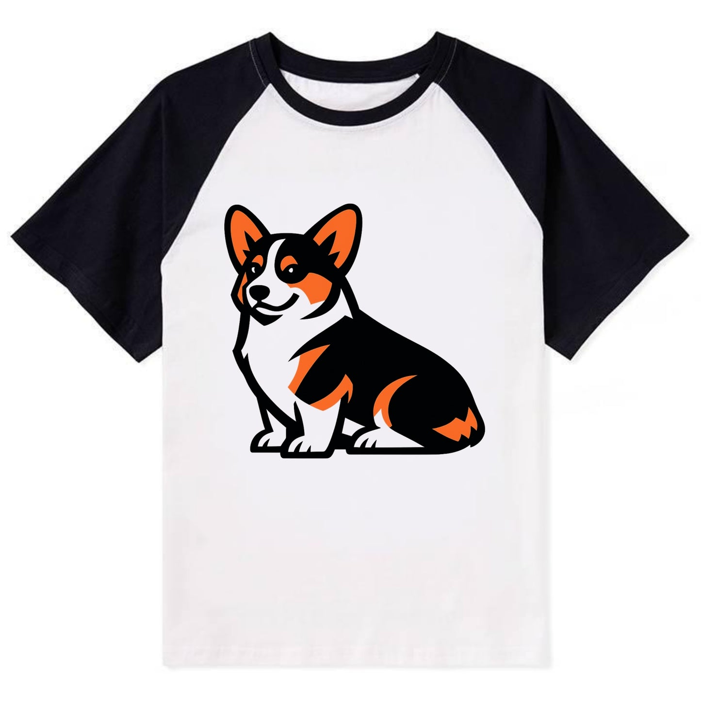 Tricolor Corgi Charm - Contrast Raglan T-shirt - Black