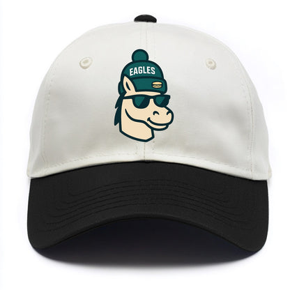 Philadelphia Horse wearing Eagles beanie with cheesesteak patch and wayfarer - Two Tone Cap - Black