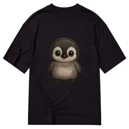 Baby Penguin Chick - gray fluffy, white face, round body, front-facing, tuxedo - Classic T-shirt - Black