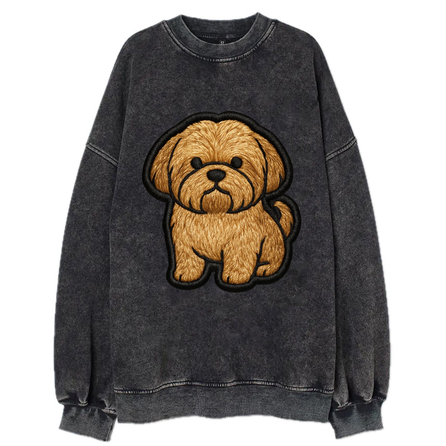 Shih Tzu - Minimalist fluffy design with - Vintage Sweatshirt - Black