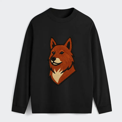 Finnish Spitz - Fox-red pointed ears embroidered pose - Classic Long Sleeve Shirt - Black