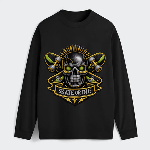 SKATEBOARD SKULL - skull with skateboard in black and neon green , - Classic Long Sleeve Shirt
