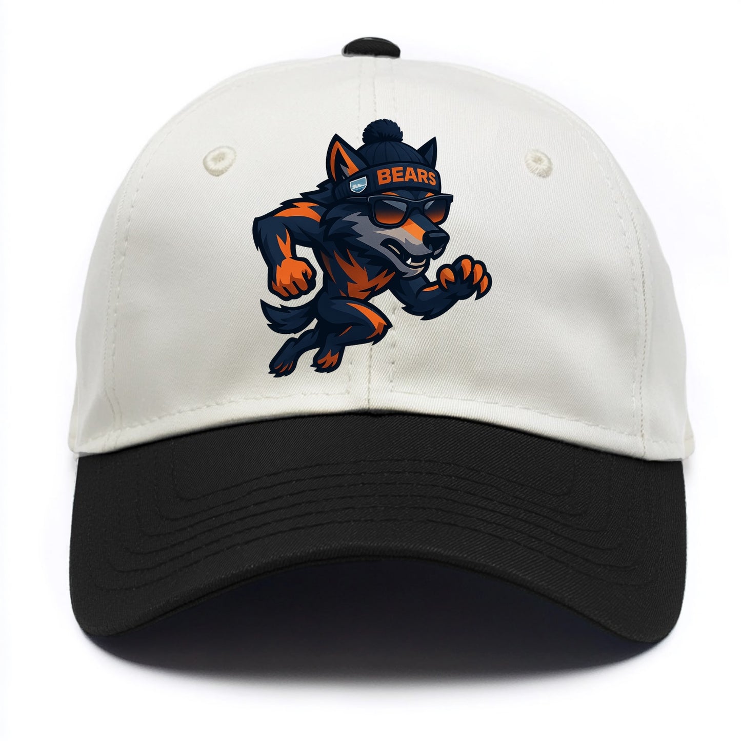 Chicago Wolf wearing Bears beanie with Lake Michigan patch and wayfarer sunglasses - Two Tone Cap - Black