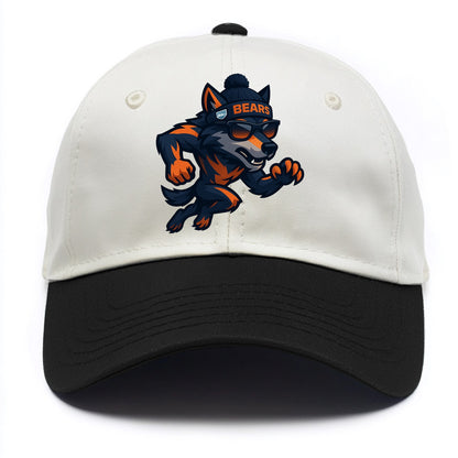 Chicago Wolf wearing Bears beanie with Lake Michigan patch and wayfarer sunglasses - Two Tone Cap - Black