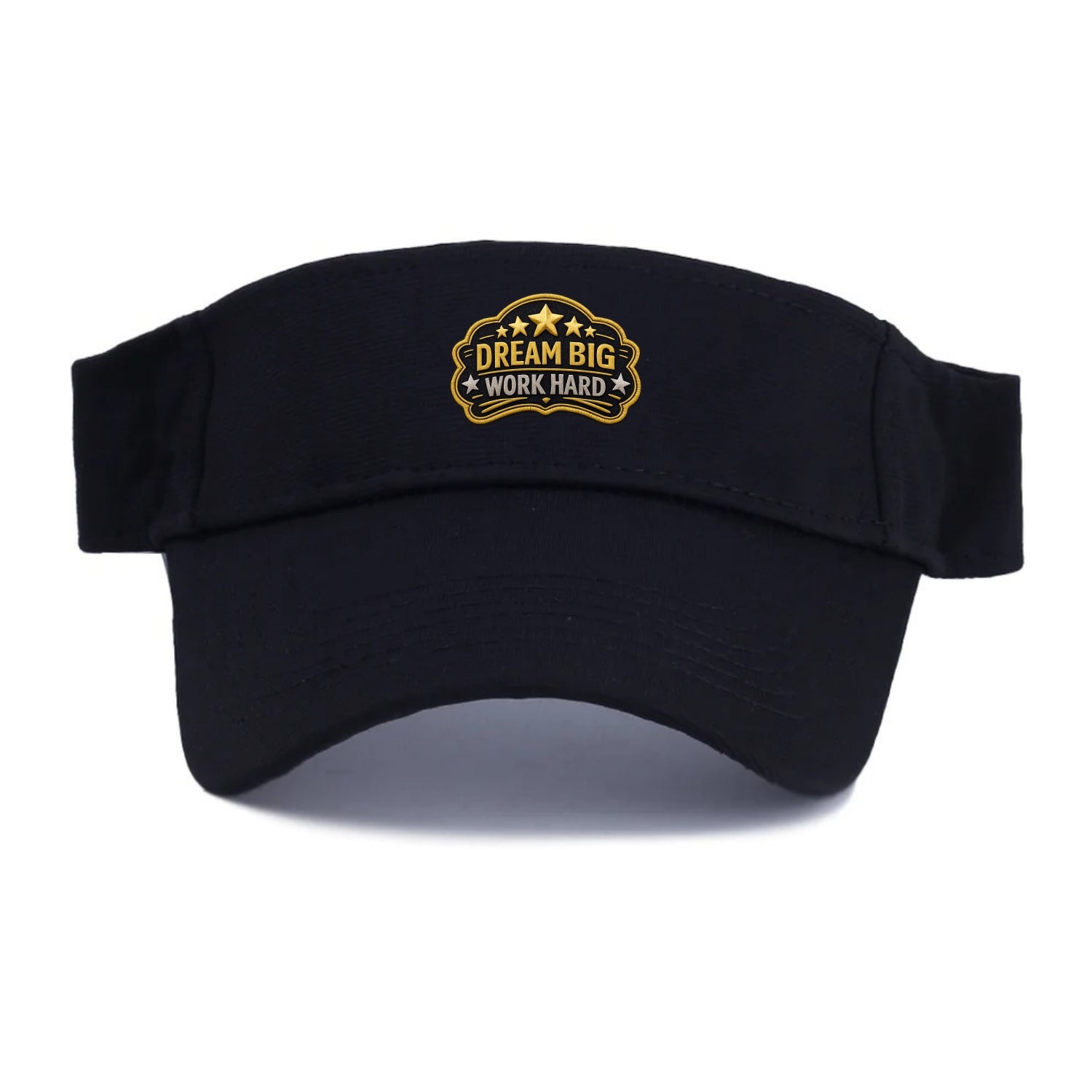 DREAM BIG WORK HARD - stars with text in gold , aspiration - Visor - Black