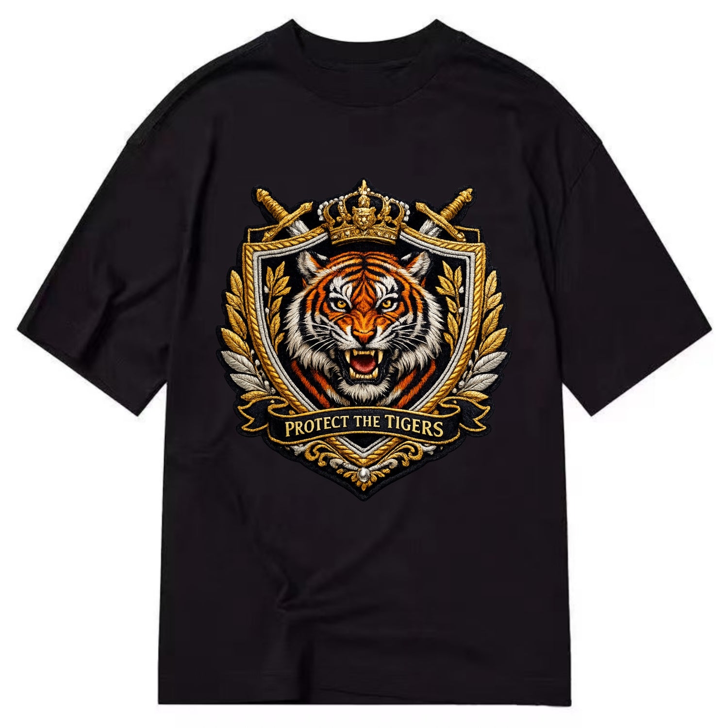 PROTECT THE TIGERS - tiger with shield in orange , big cat conservation - Classic T-shirt - Black
