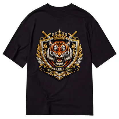 PROTECT THE TIGERS - tiger with shield in orange , big cat conservation - Classic T-shirt - Black