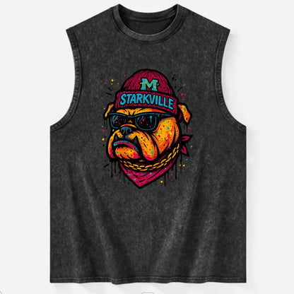 Starkville Bulldog wearing Mississippi State beanie with M patch - Vintage Washed Tank - Black