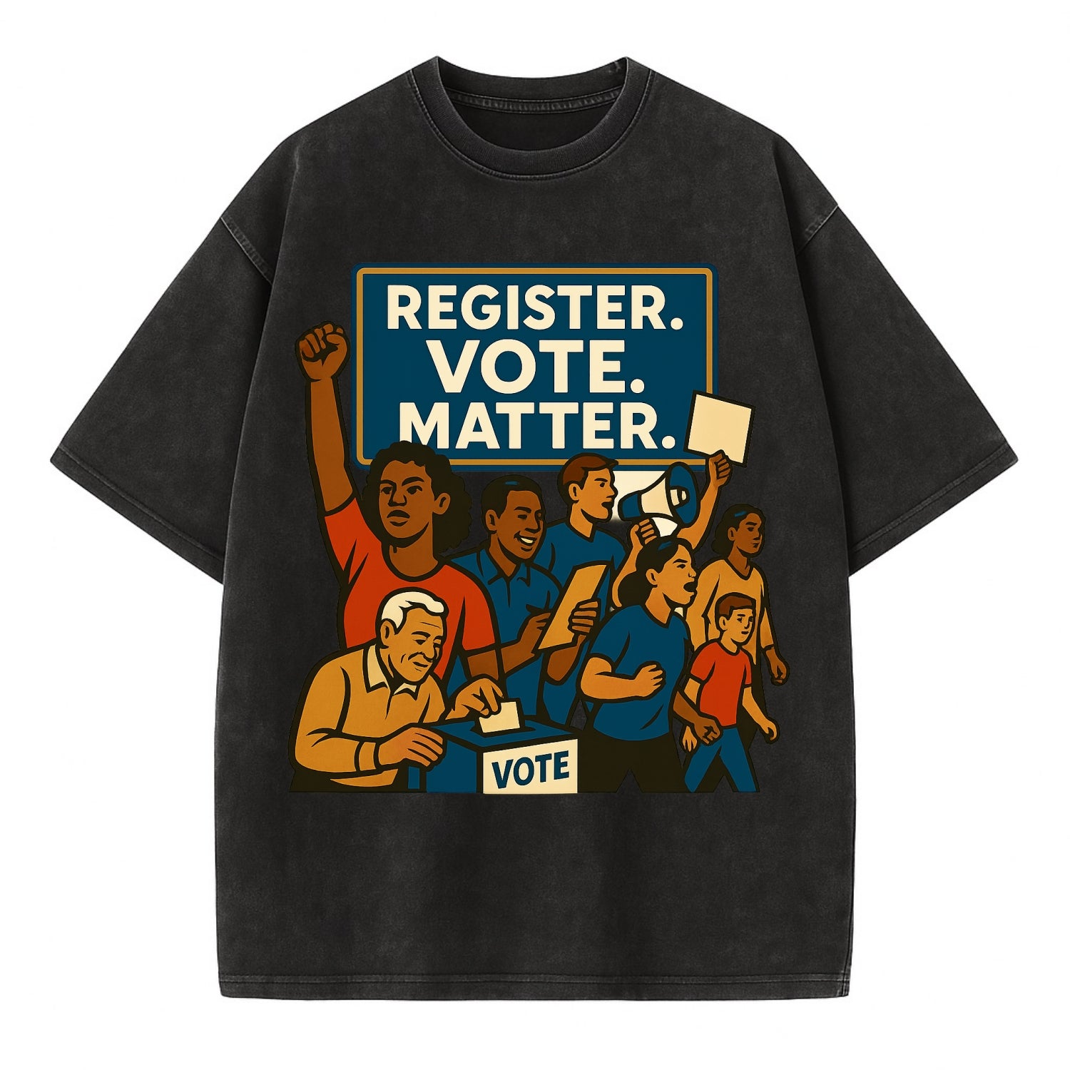 Voter registration drive bringing community together - "Register. Vote. Matter." - Vintage T-shirt - Black