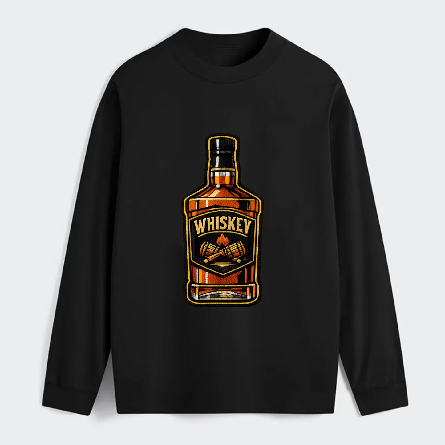 WHISKEY BOTTLE - bourbon bottle in amber and gold , spirits connoisseur - Classic Long Sleeve Shirt - Black