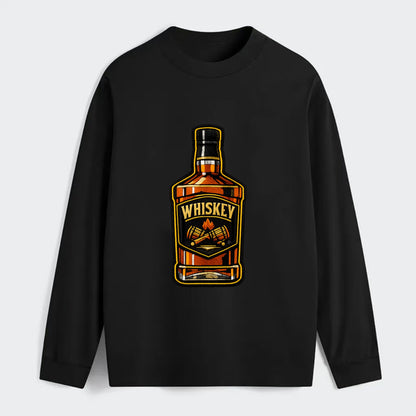 WHISKEY BOTTLE - bourbon bottle in amber and gold , spirits connoisseur - Classic Long Sleeve Shirt - Black