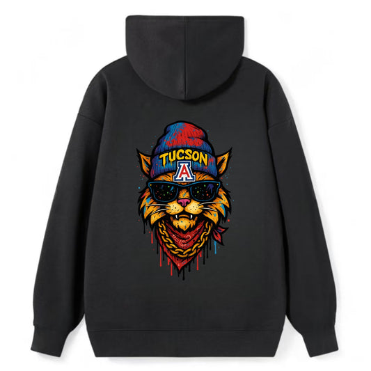 Tucson Wildcat wearing Arizona beanie with A patch - Classic Pullover Hoodie - Black