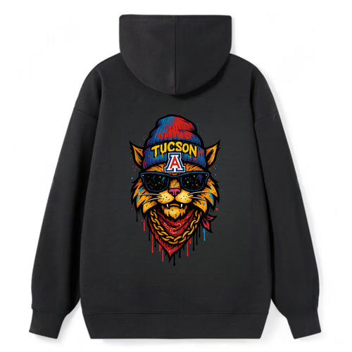 Tucson Wildcat wearing Arizona beanie with A patch - Classic Pullover Hoodie