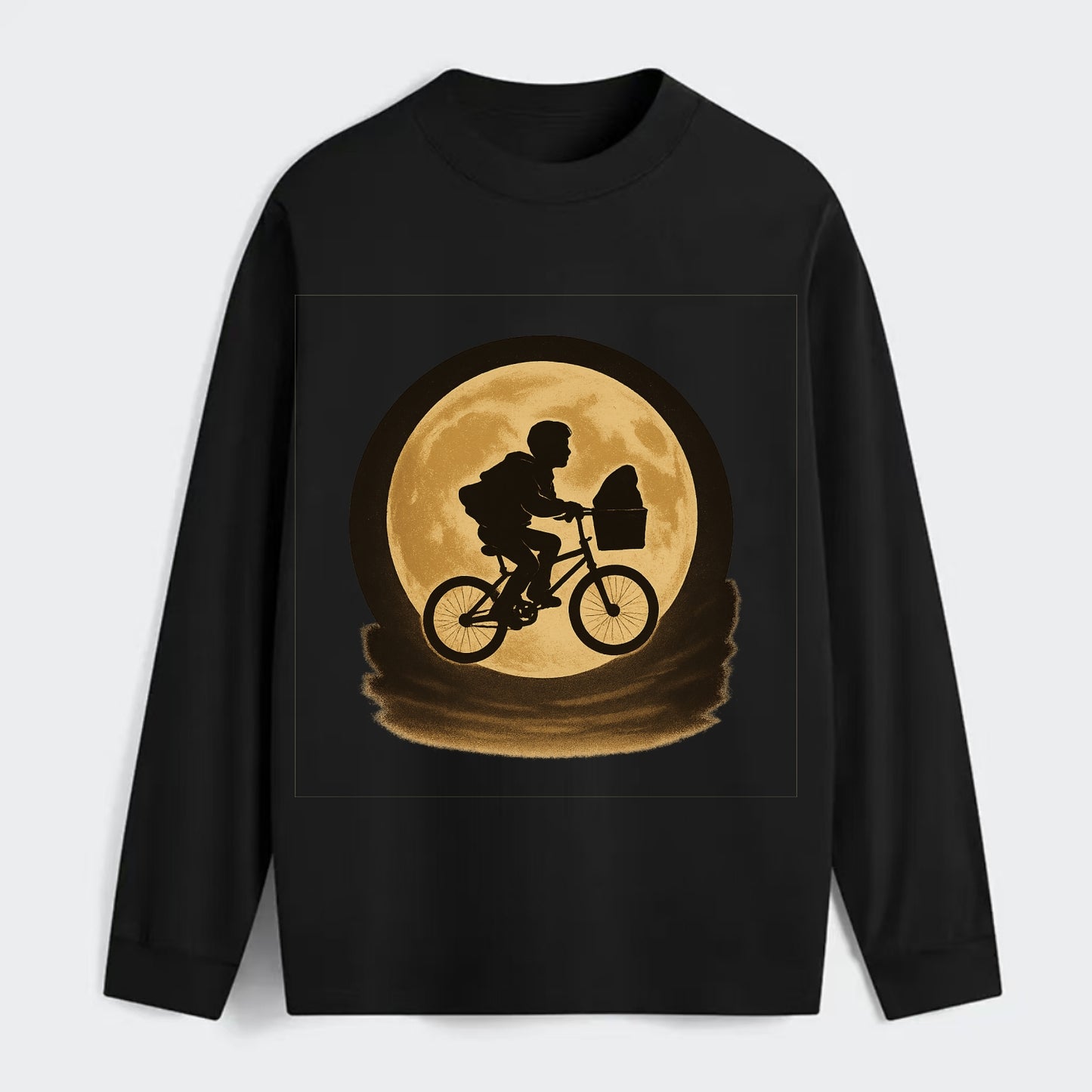 boy with bicycle flying across full moon with silhouette - Classic Long Sleeve Shirt - Black