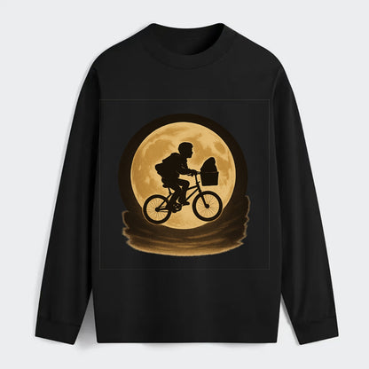 boy with bicycle flying across full moon with silhouette - Classic Long Sleeve Shirt - Black