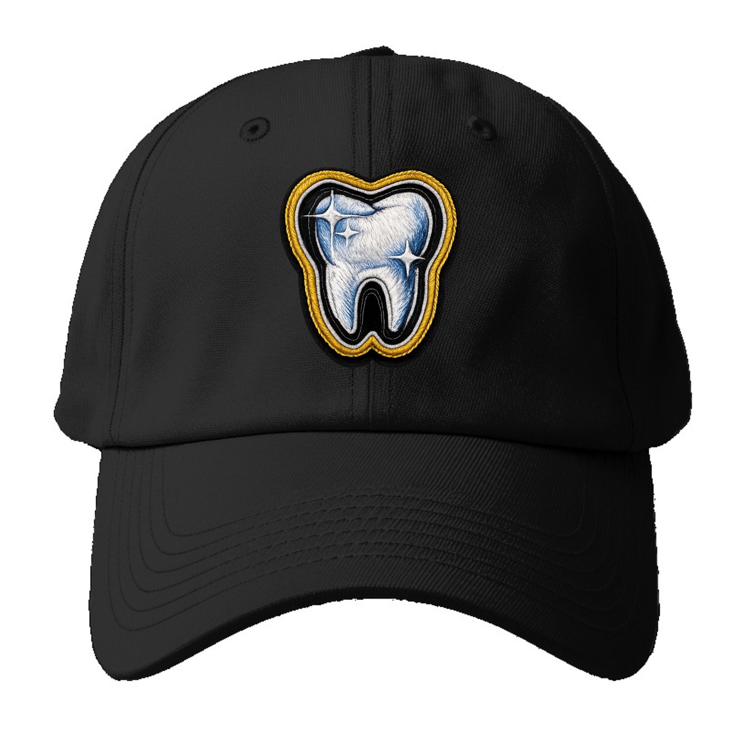 DENTAL TOOTH - molar with sparkle in white and blue , dentist - Baseball Cap - Black