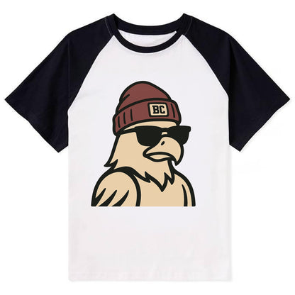 Chestnut Hill Eagle wearing Boston College beanie with BC patch - Contrast Raglan T-shirt - Black