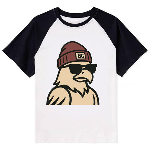 Chestnut Hill Eagle wearing Boston College beanie with BC patch - Contrast Raglan T-shirt