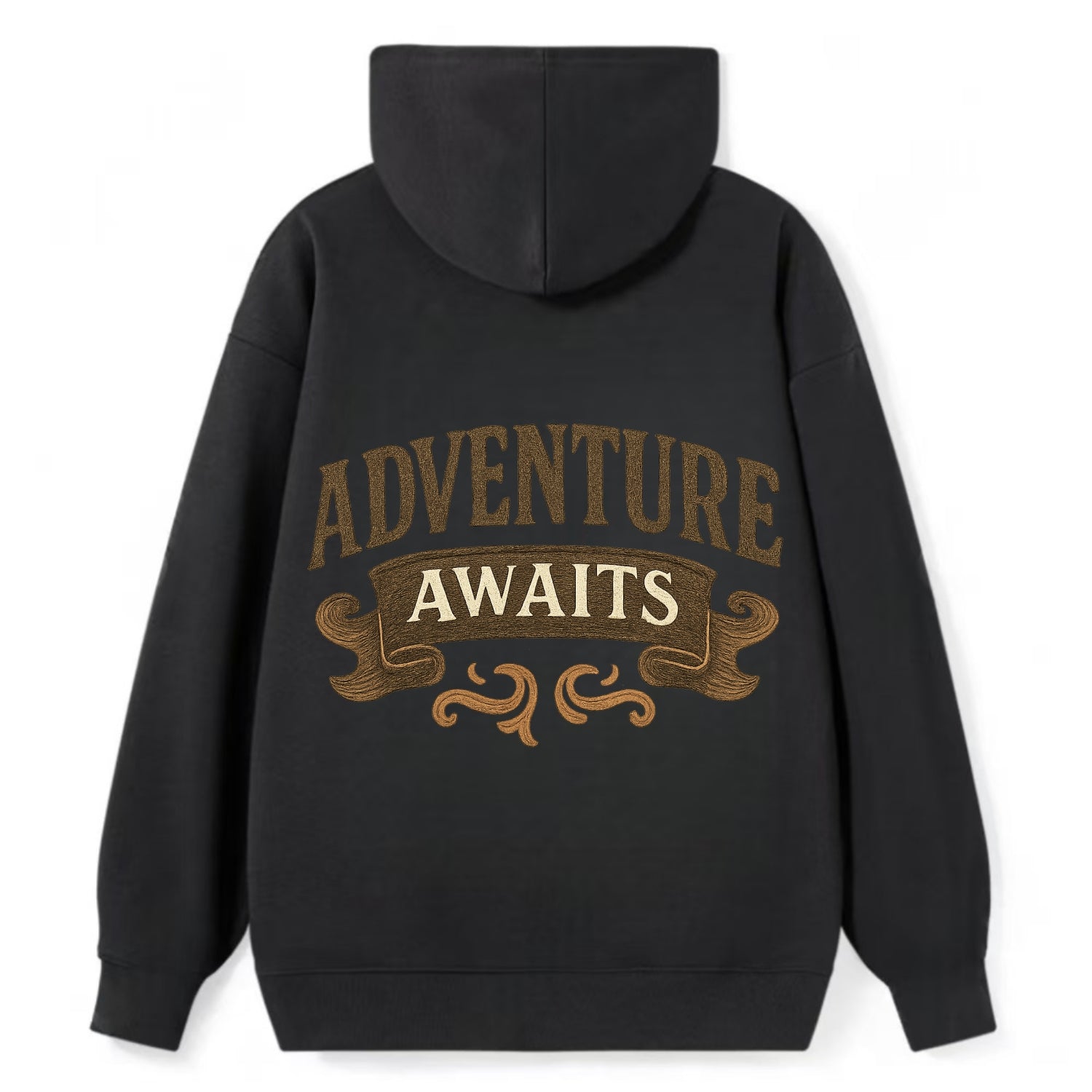 Bold typography design - "ADVENTURE AWAITS" - excitement ahead, ready for - Classic Pullover Hoodie - Black