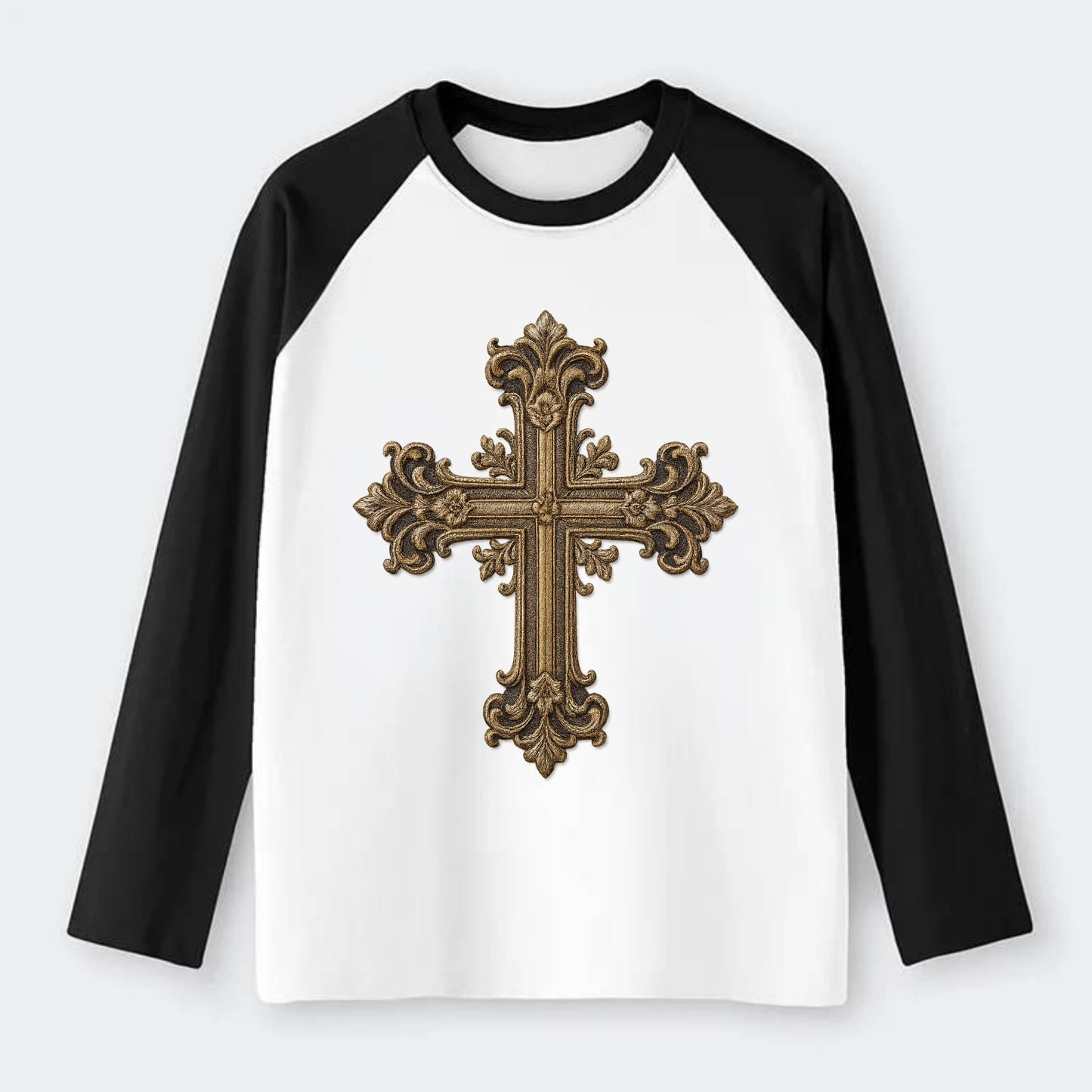 Victorian Cross  - Raglan Long Sleeve T-Shirt - Black