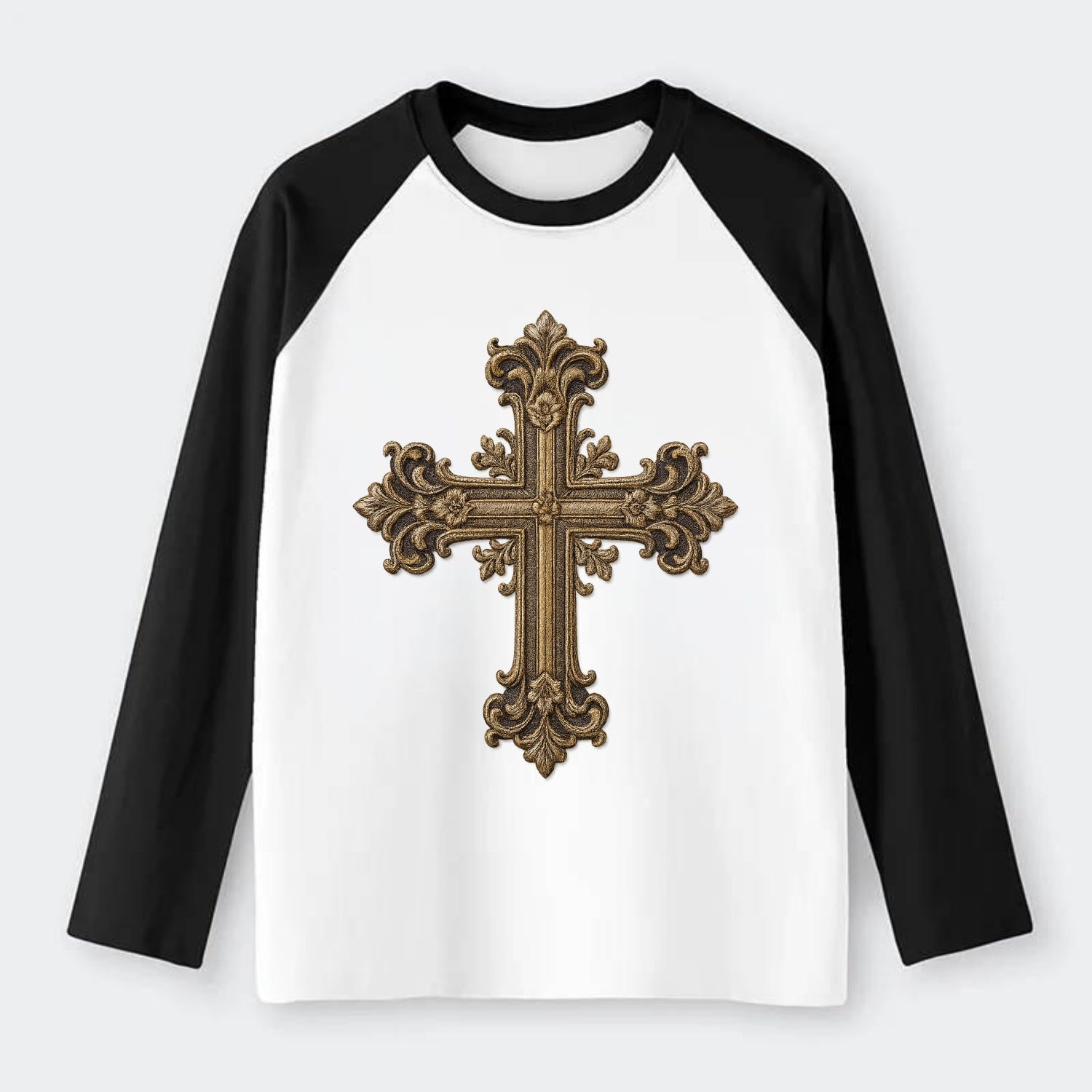 Victorian Cross  - Raglan Long Sleeve T-Shirt - Black