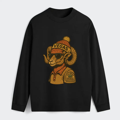 Las Vegas Desert Bighorn wearing Vegas beanie with pom pom and wayfarer - Classic Long Sleeve Shirt - Black