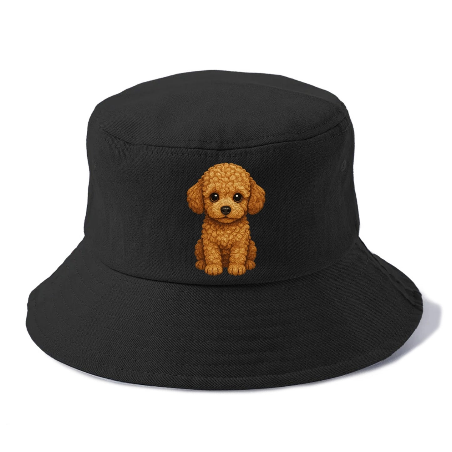Baby Poodle Puppy - curly fluffy coat, intelligent eyes, elegant snout, front-facing, - Bucket Hat - Black