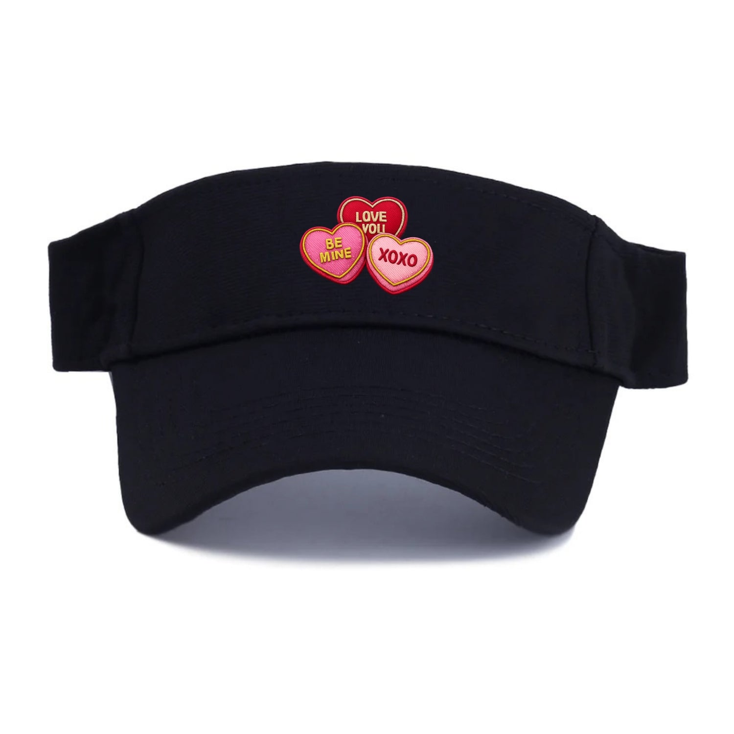 VALENTINES HEARTS - candy hearts in pink and red , love day - Visor - Black