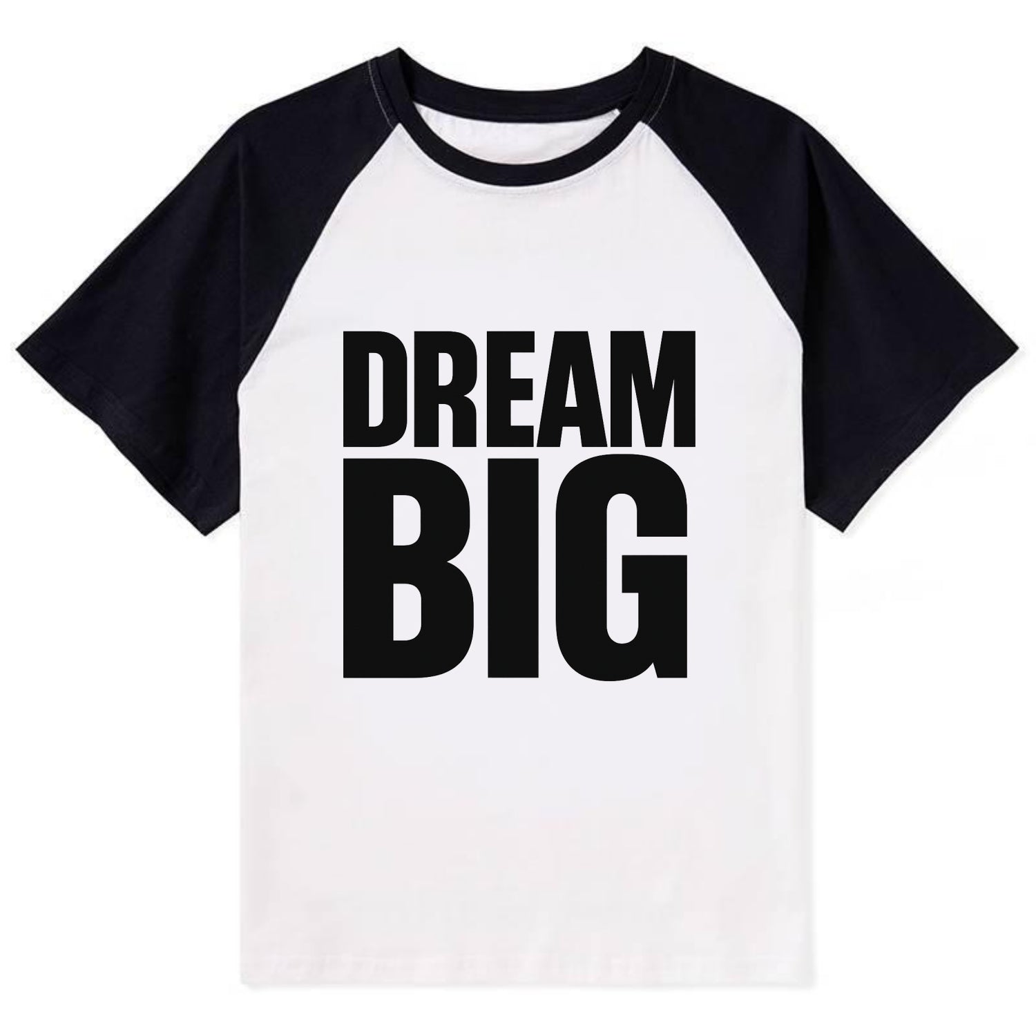 Bold typography design - "DREAM BIG" - ambitious goals, no limits - Contrast Raglan T-shirt - Black