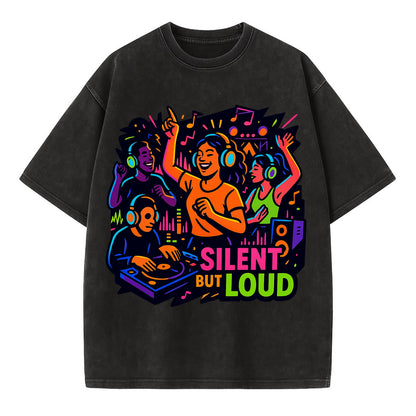 Silent disco dancers with glowing headphones - "Silent But Loud" - unique concert - Vintage T-shirt - Black