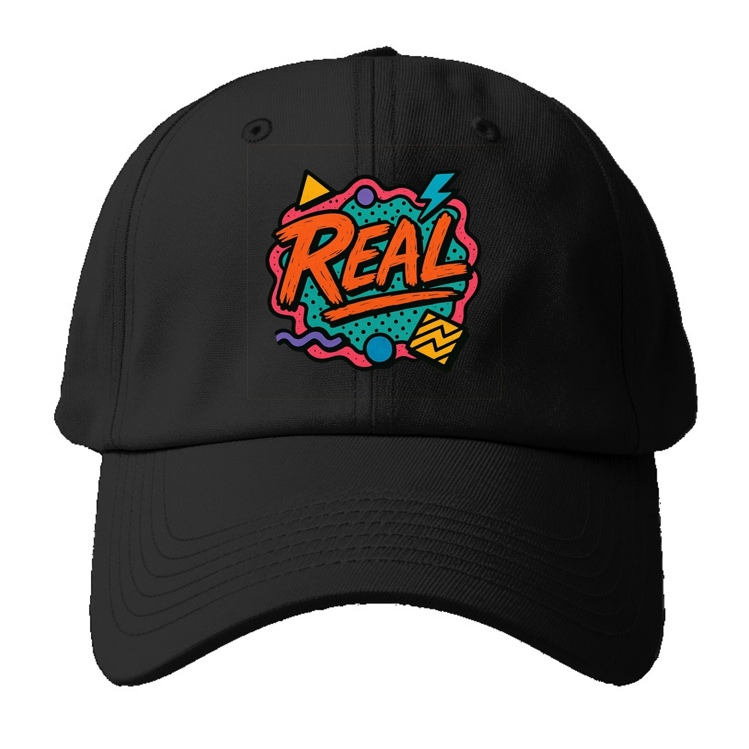 Imperfect brush strokes spelling "Real" - authenticity over - Baseball Cap For Big Heads - Black