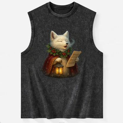 Snowbound Arctic Fox Caroler  - Vintage Washed Tank - Black