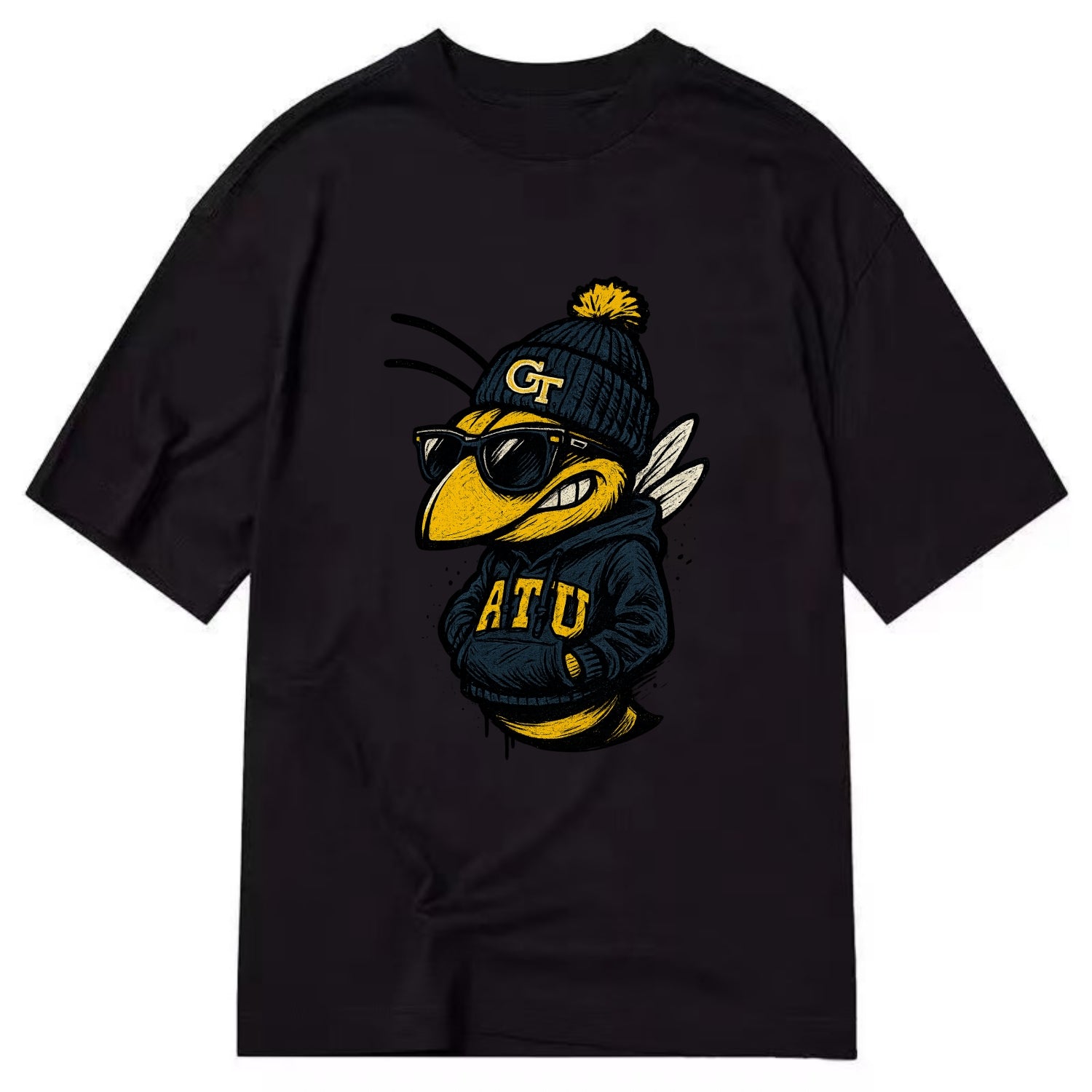 Atlanta Yellow Jacket wearing Georgia Tech beanie with GT patch - Classic T-shirt - Black