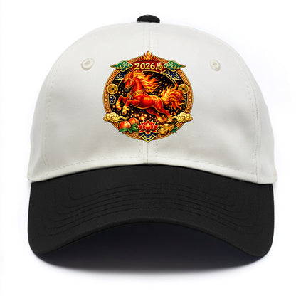 FIRE HORSE | Flaming mane and tail horse | Blazing orange and red colors | Dynamic - Two Tone Cap - Black