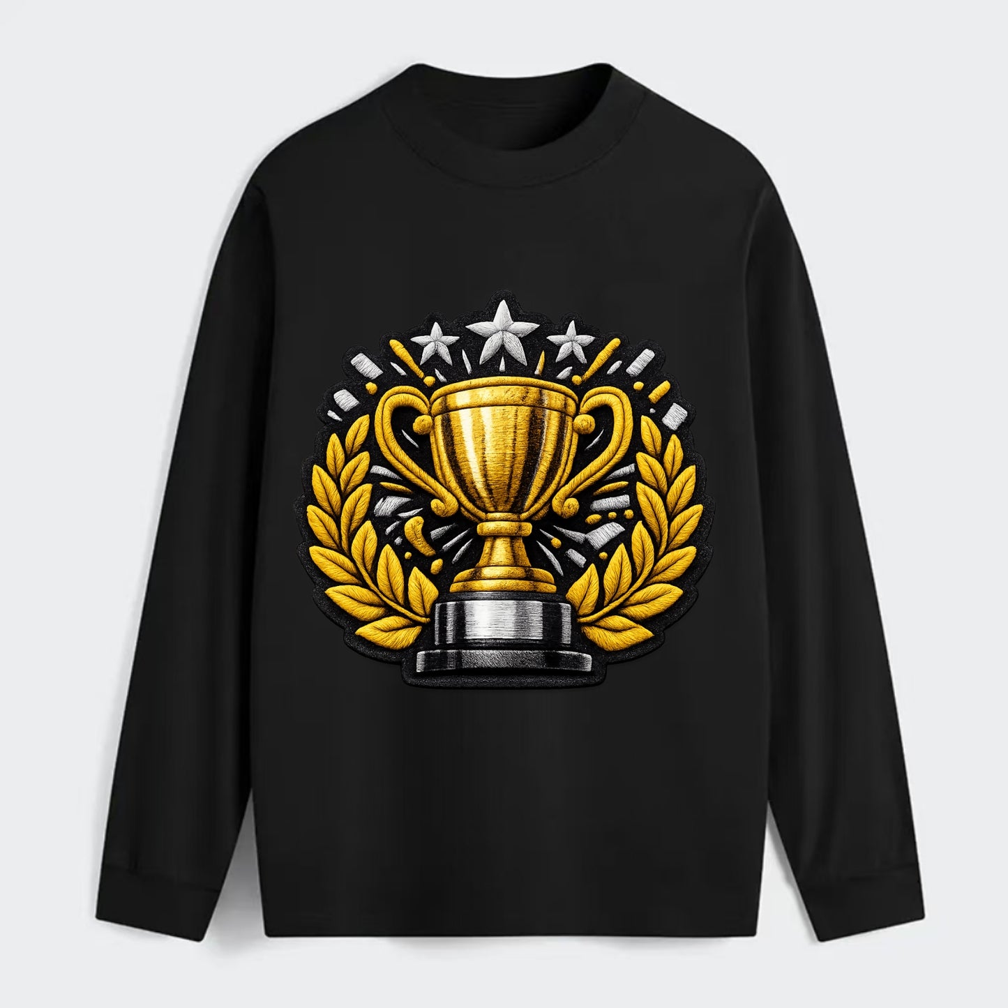 Embroidered patch design - CHAMPIONSHIP TROPHY - golden trophy cup with - Classic Long Sleeve Shirt - Black