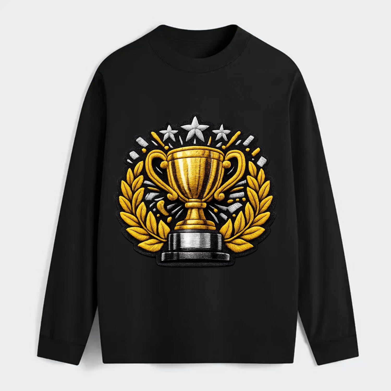 Embroidered patch design - CHAMPIONSHIP TROPHY - golden trophy cup with - Classic Long Sleeve Shirt - Black