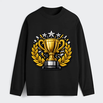 Embroidered patch design - CHAMPIONSHIP TROPHY - golden trophy cup with - Classic Long Sleeve Shirt - Black