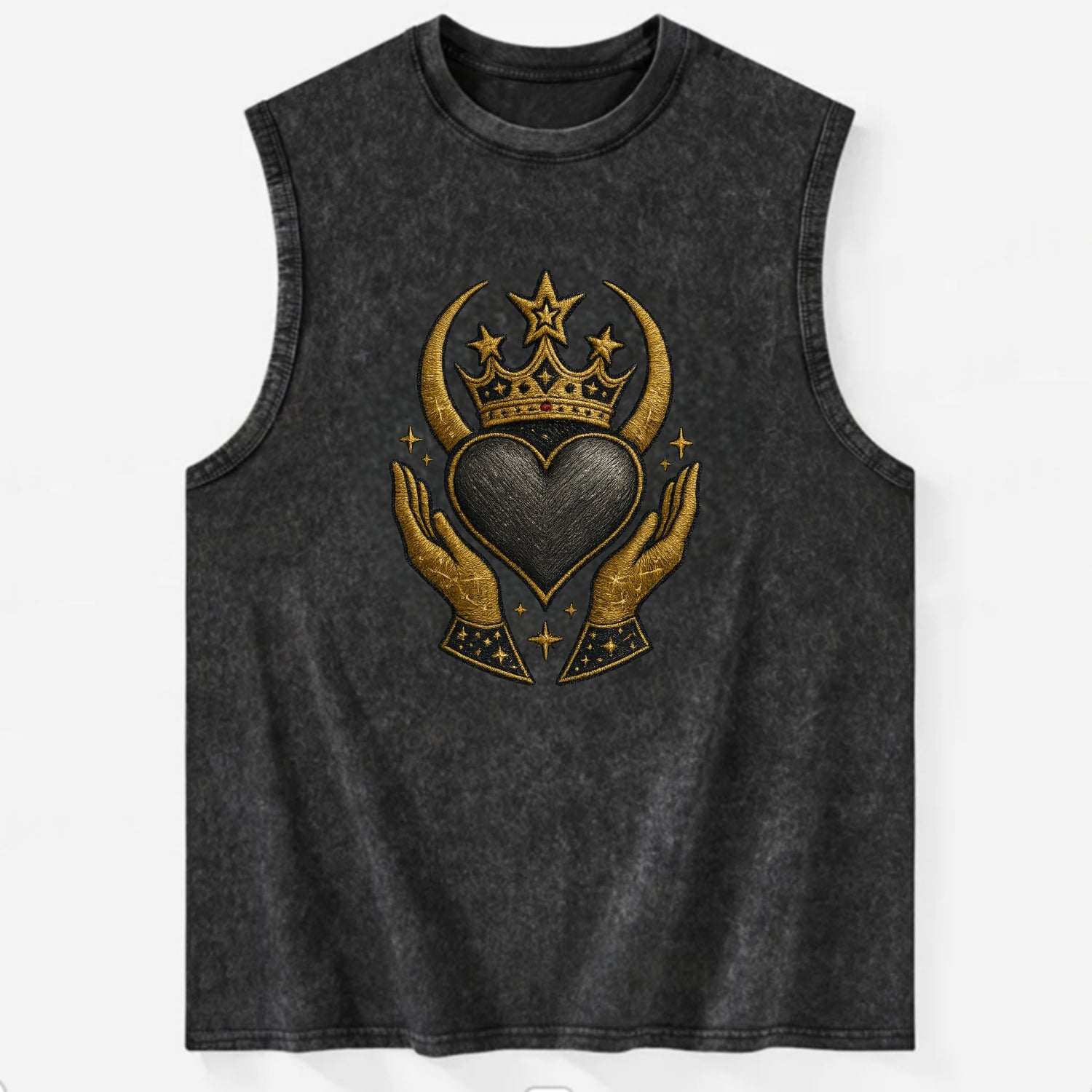 Celtic knot crown with woven strands merging into copper hands shielding a - Vintage Washed Tank - Black